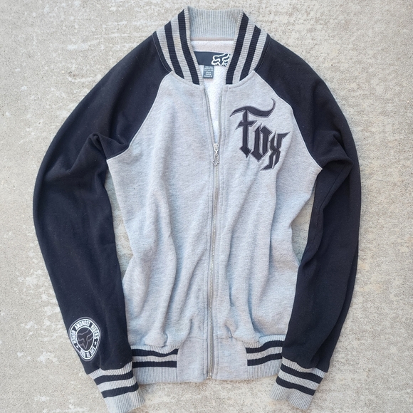 Y2K Fox Racing Women's Sweatshirt Style Gray Black Bomber‎ Zip Up Jacket, Sz M - Picture 10 of 10